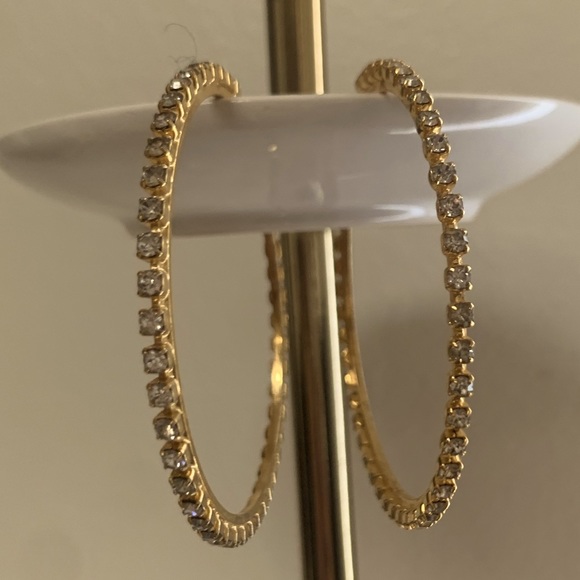 Vintage Rhinestone Crystal Oversized Hoop Earrings - Picture 3 of 14